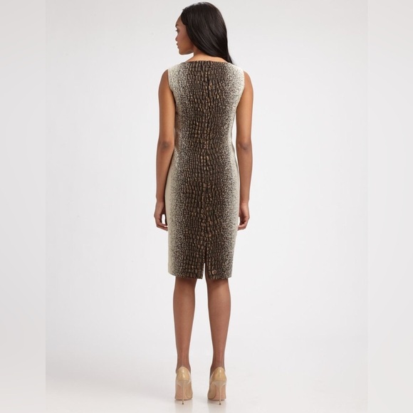 Lafayette 148 New York Faith Croc Textured Sleeveless Brown Shift Dress EUC Sz 2 - Picture 2 of 12